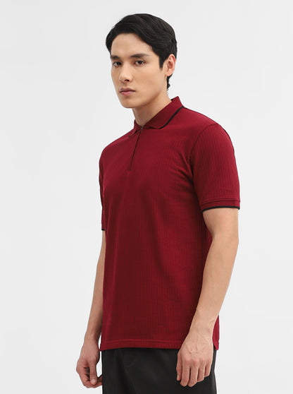 Wine Jacquard Slim Fit Polo T-Shirt | Greenfibre