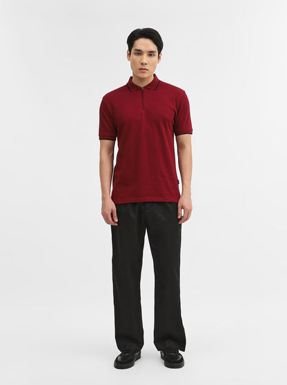 Wine Jacquard Slim Fit Polo T-Shirt | Greenfibre