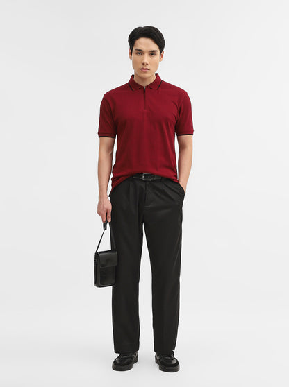 Wine Jacquard Slim Fit Polo T-Shirt | Greenfibre