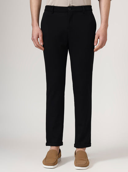 Black Solid Venice Fit Casual Trouser | JadeBlue