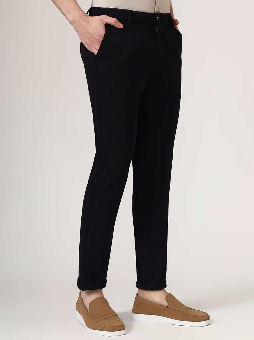 Black Solid Venice Fit Casual Trouser | JadeBlue