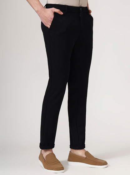 Black Solid Venice Fit Casual Trouser | JadeBlue