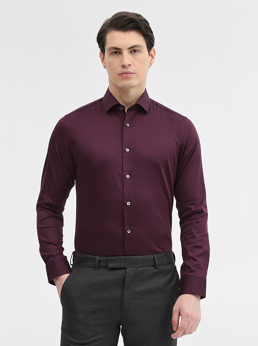 Wine Solid Slim Fit Party Wear Shirt | Wyre