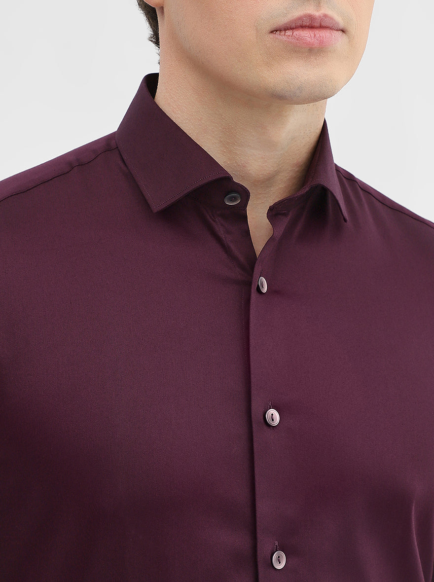 Wine Solid Slim Fit Party Wear Shirt | Wyre