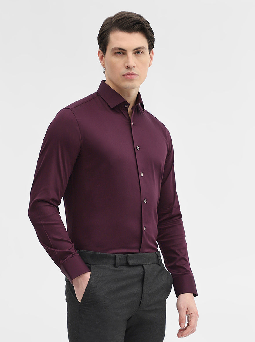 Wine Solid Slim Fit Party Wear Shirt | Wyre