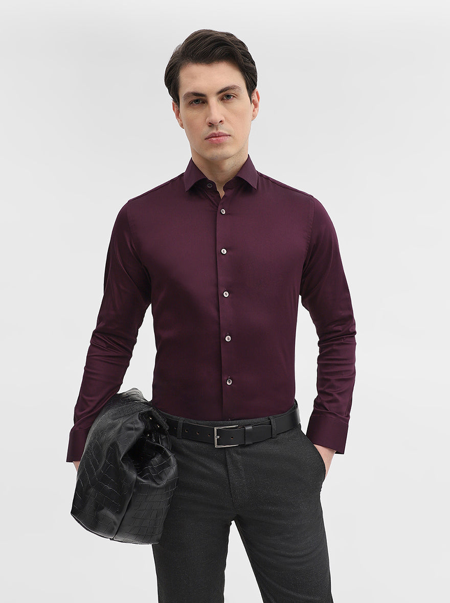 Wine Solid Slim Fit Party Wear Shirt | Wyre