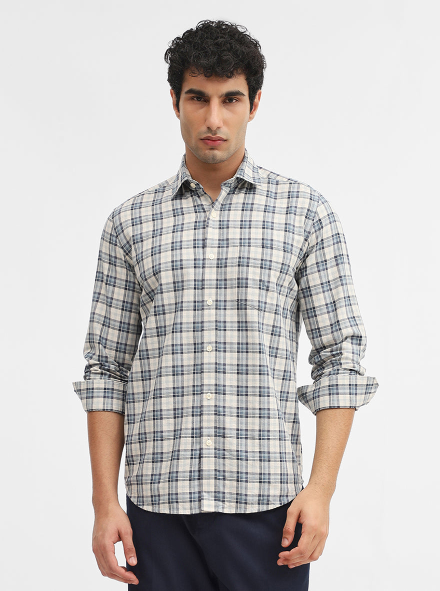 Teal & Blue Checked Smart Fit Semi Casual Shirt | JadeBlue
