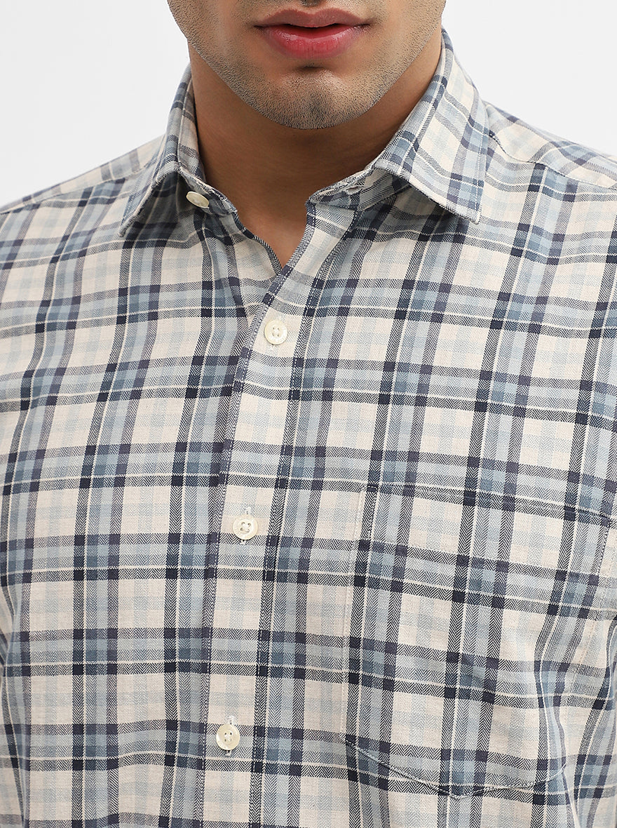 Teal & Blue Checked Smart Fit Semi Casual Shirt | JadeBlue