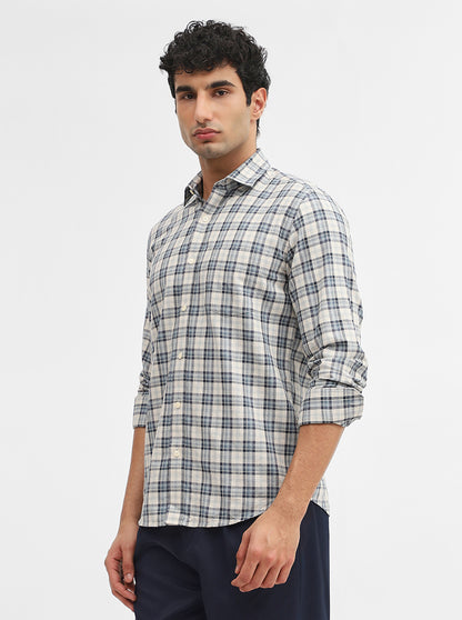 Teal & Blue Checked Smart Fit Semi Casual Shirt | JadeBlue