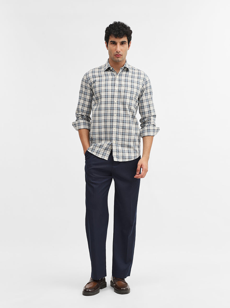 Teal & Blue Checked Smart Fit Semi Casual Shirt | JadeBlue