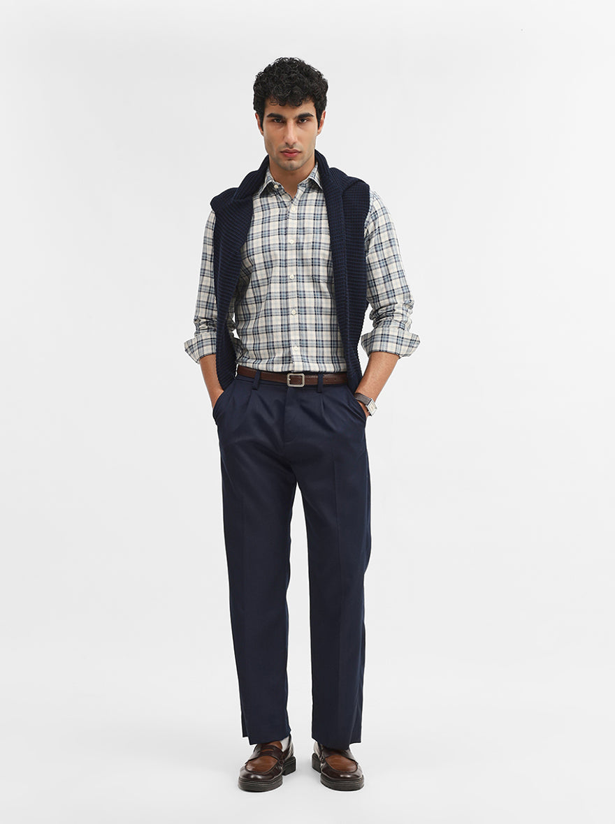 Teal & Blue Checked Smart Fit Semi Casual Shirt | JadeBlue