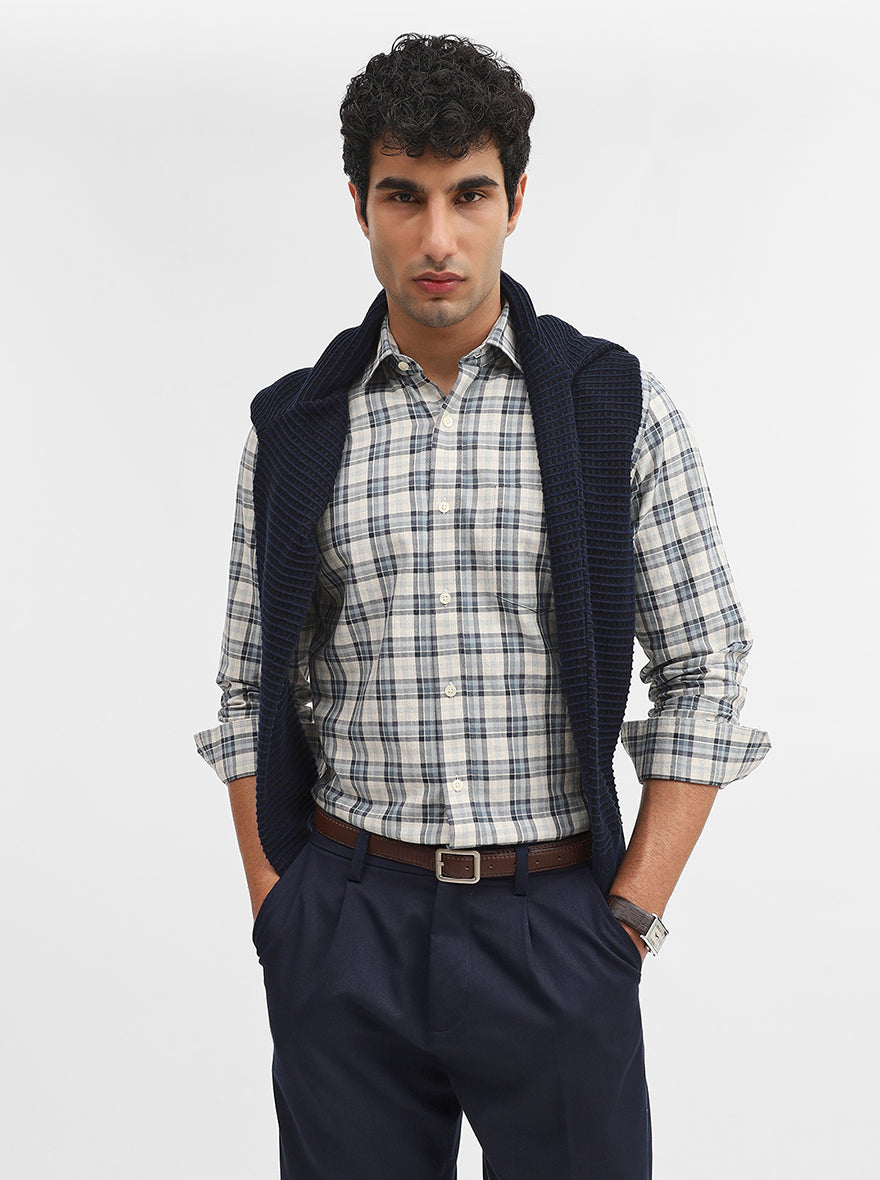 Teal & Blue Checked Smart Fit Semi Casual Shirt | JadeBlue