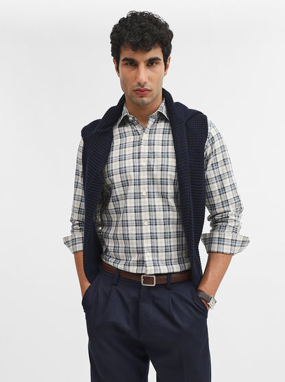 Teal & Blue Checked Smart Fit Semi Casual Shirt | JadeBlue
