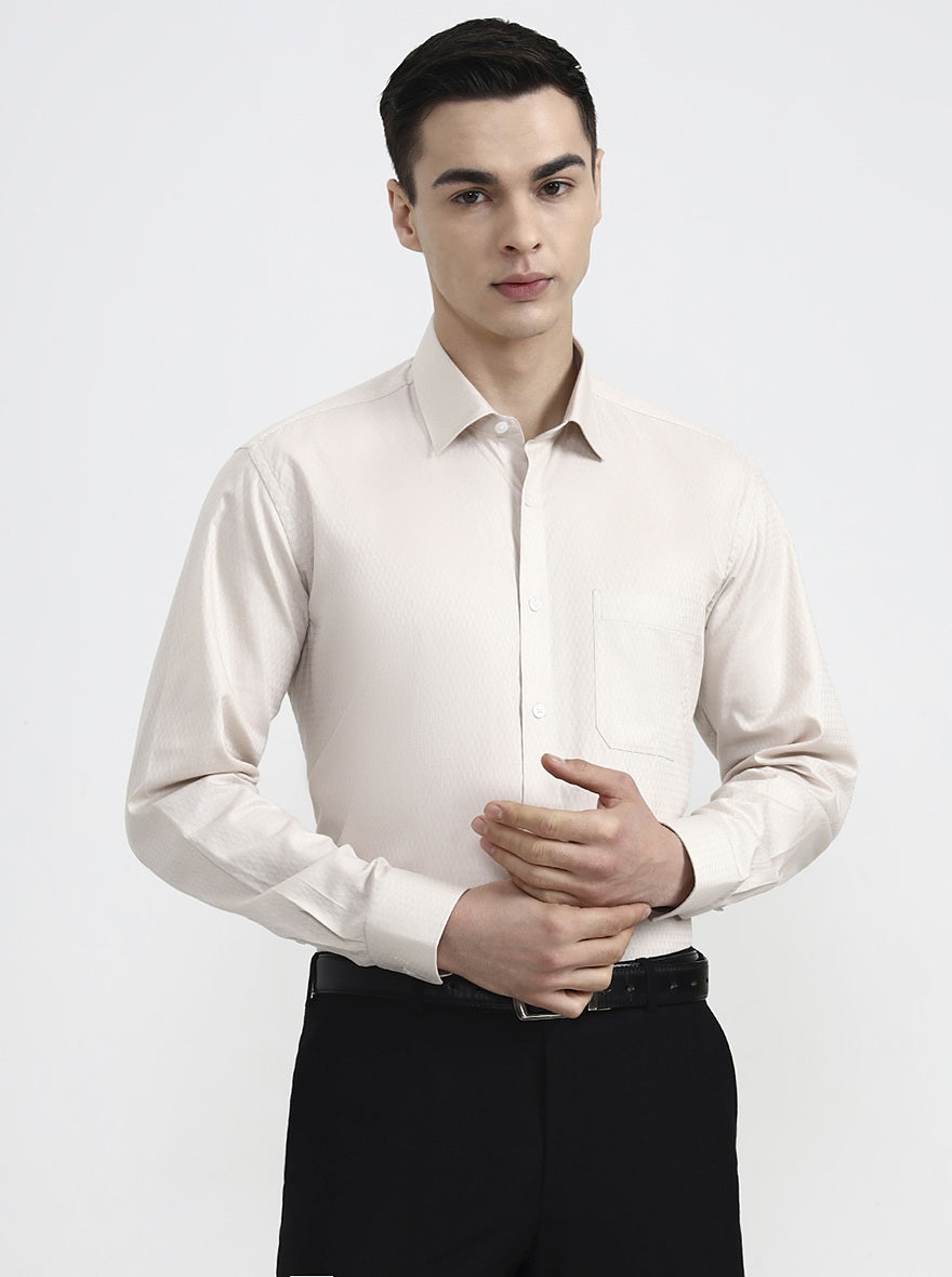 Beige Solid Regular Fit Formal Shirt | JadeBlue