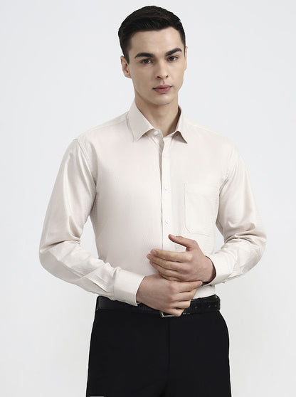 Beige Solid Regular Fit Formal Shirt | JadeBlue