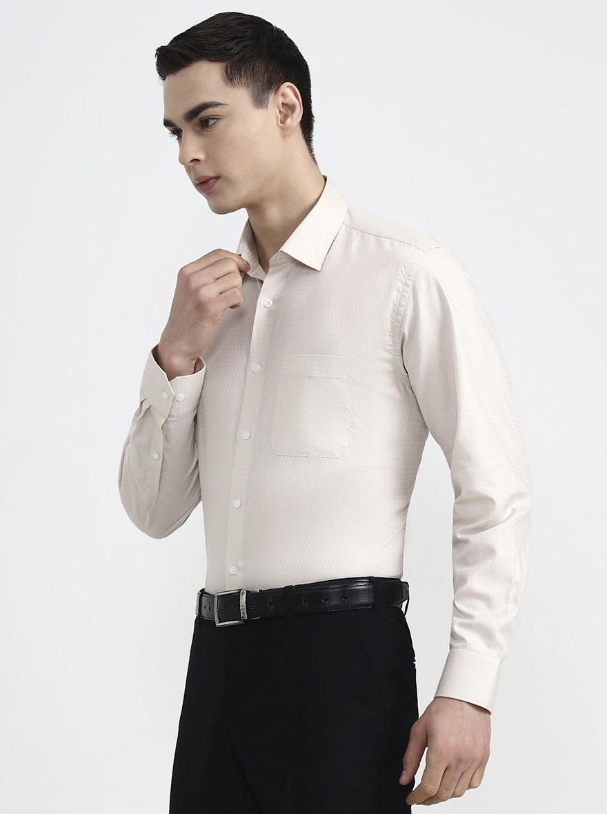 Beige Solid Regular Fit Formal Shirt | JadeBlue