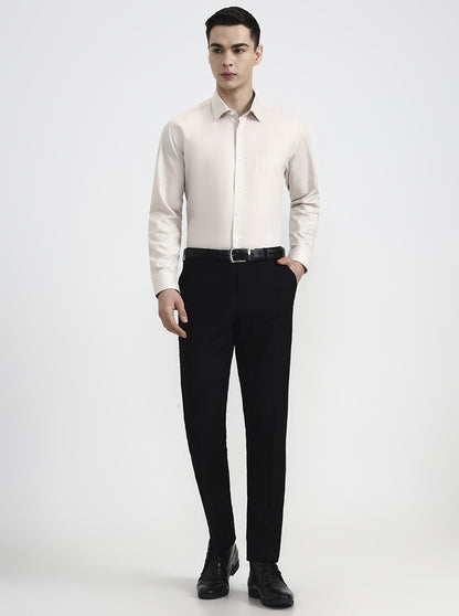 Beige Solid Regular Fit Formal Shirt | JadeBlue