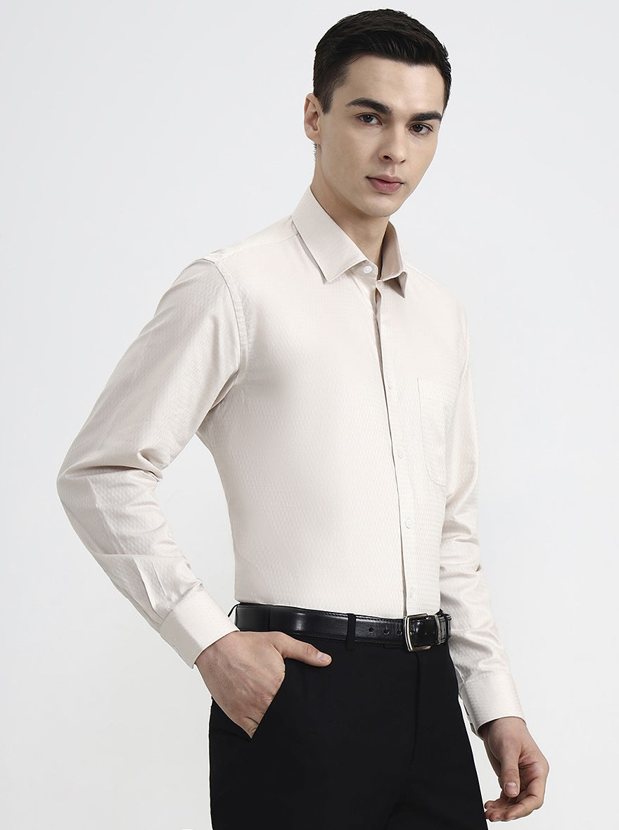Beige Solid Regular Fit Formal Shirt | JadeBlue