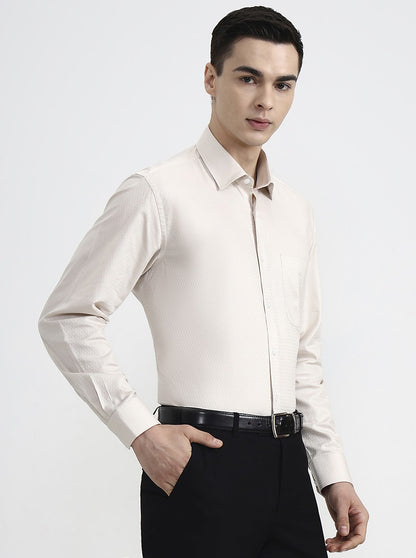 Beige Solid Regular Fit Formal Shirt | JadeBlue