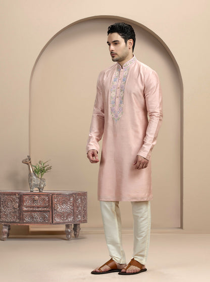 Pink Embroidered Kurta Pajama | Virasana