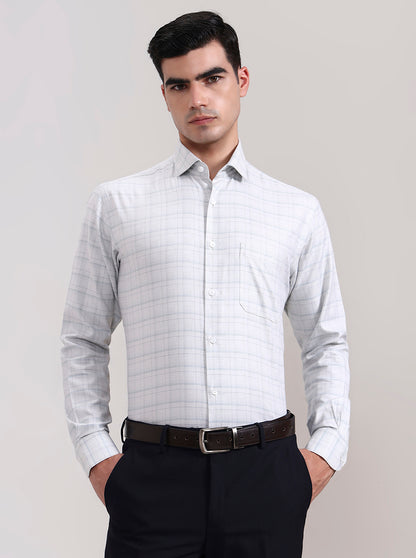 Pista Grey Checked Slim Fit Formal Shirt | Metal