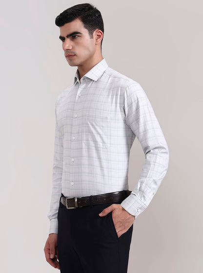 Pista Grey Checked Slim Fit Formal Shirt | Metal