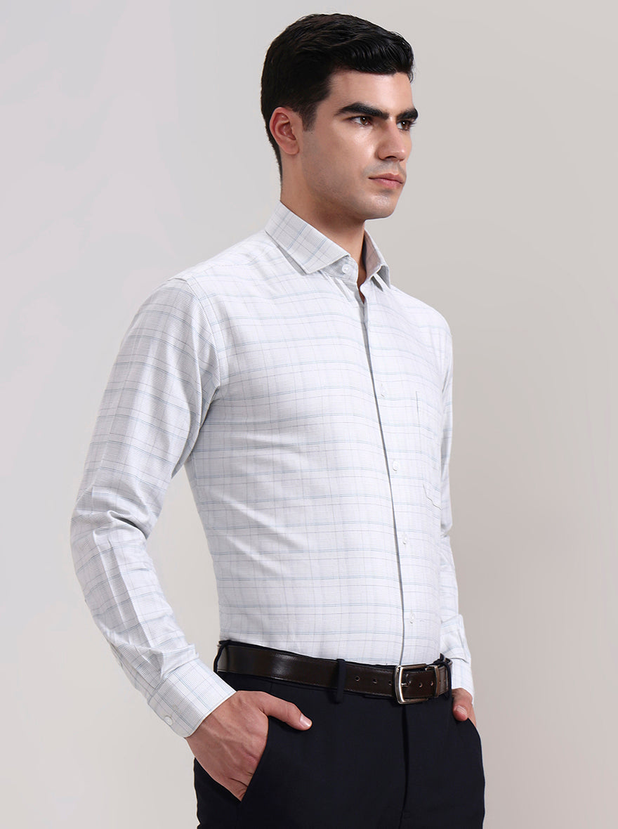 Pista Grey Checked Slim Fit Formal Shirt | Metal