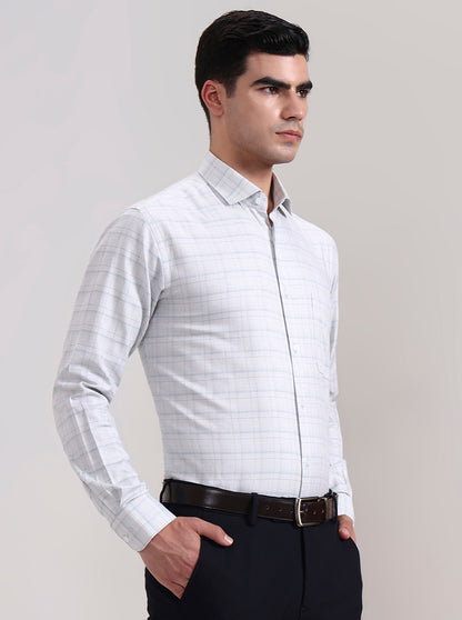 Pista Grey Checked Slim Fit Formal Shirt | Metal