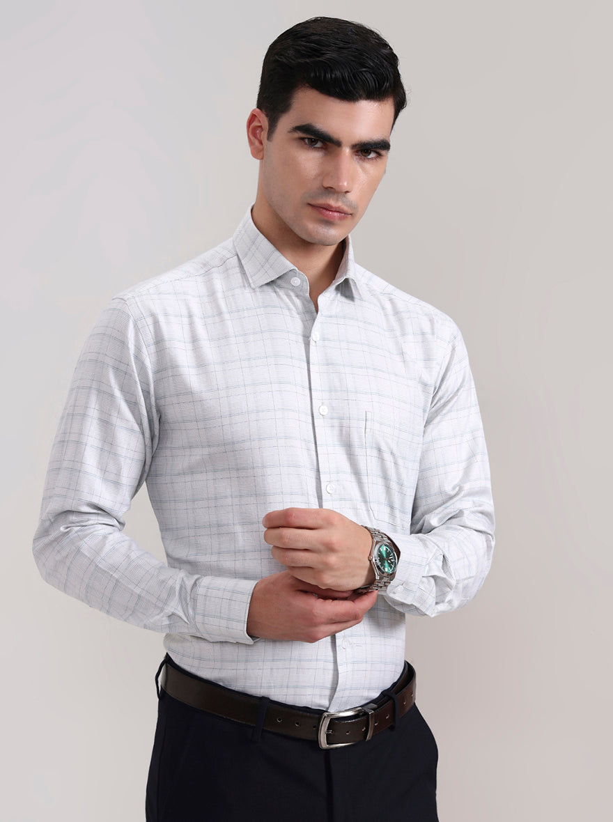 Pista Grey Checked Slim Fit Formal Shirt | Metal