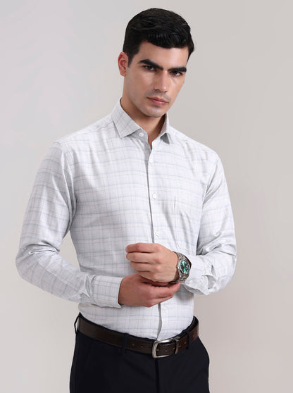 Pista Grey Checked Slim Fit Formal Shirt | Metal
