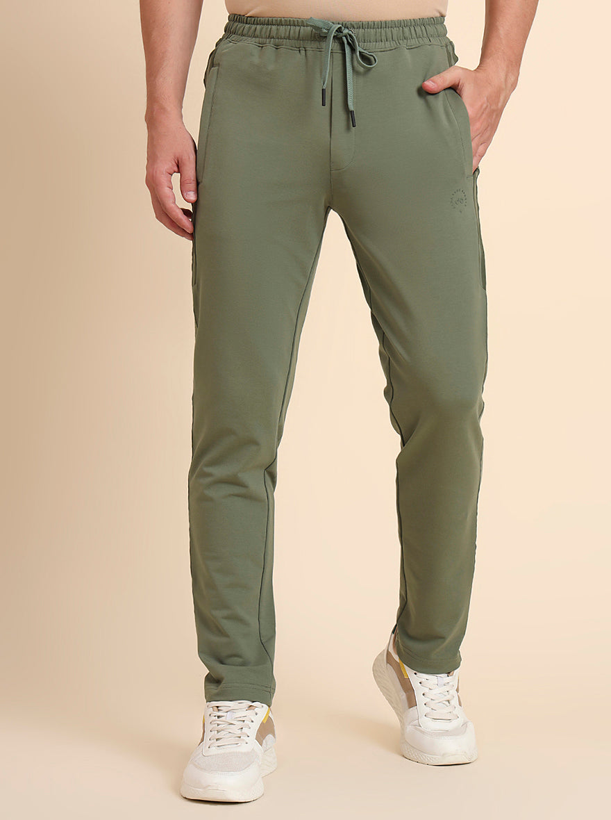 Olive Green Solid Slim Fit Track Pant | JadeBlue