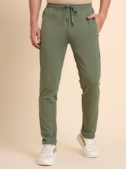 Olive Green Solid Slim Fit Track Pant | JadeBlue