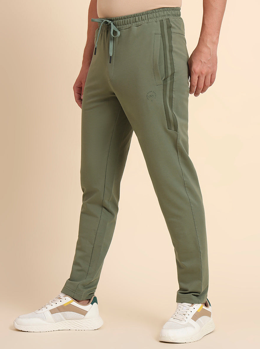 Olive Green Solid Slim Fit Track Pant | JadeBlue