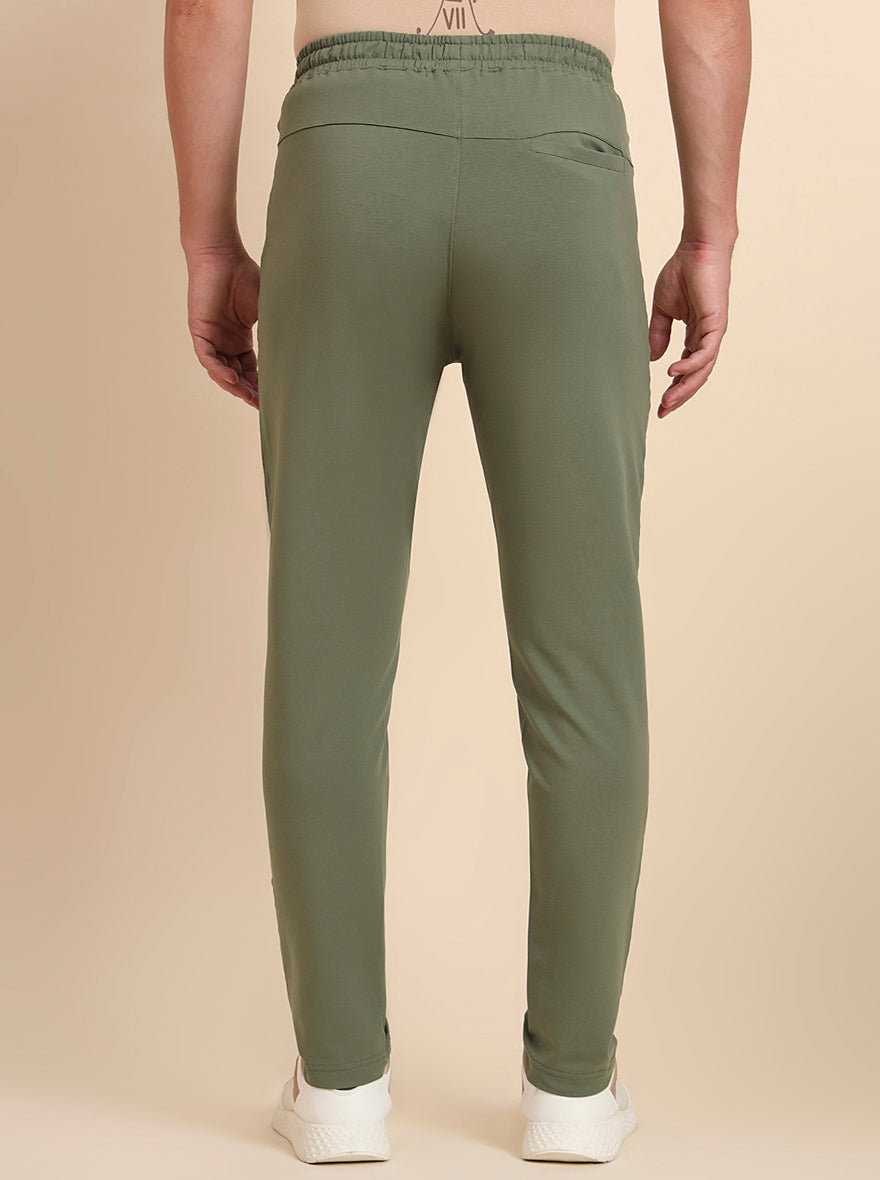 Olive Green Solid Slim Fit Track Pant | JadeBlue