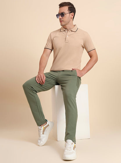 Olive Green Solid Slim Fit Track Pant | JadeBlue