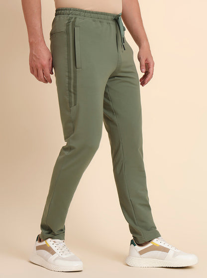 Olive Green Solid Slim Fit Track Pant | JadeBlue