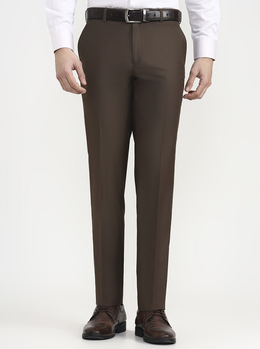 Brown Solid Regular Fit Formal Trouser | JadeBlue