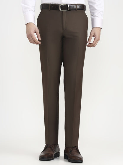 Brown Solid Regular Fit Formal Trouser | JadeBlue