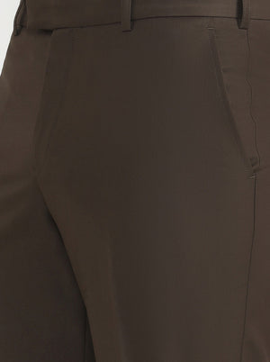 Brown Solid Regular Fit Formal Trouser | JadeBlue