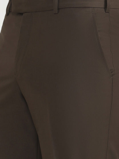 Brown Solid Regular Fit Formal Trouser | JadeBlue