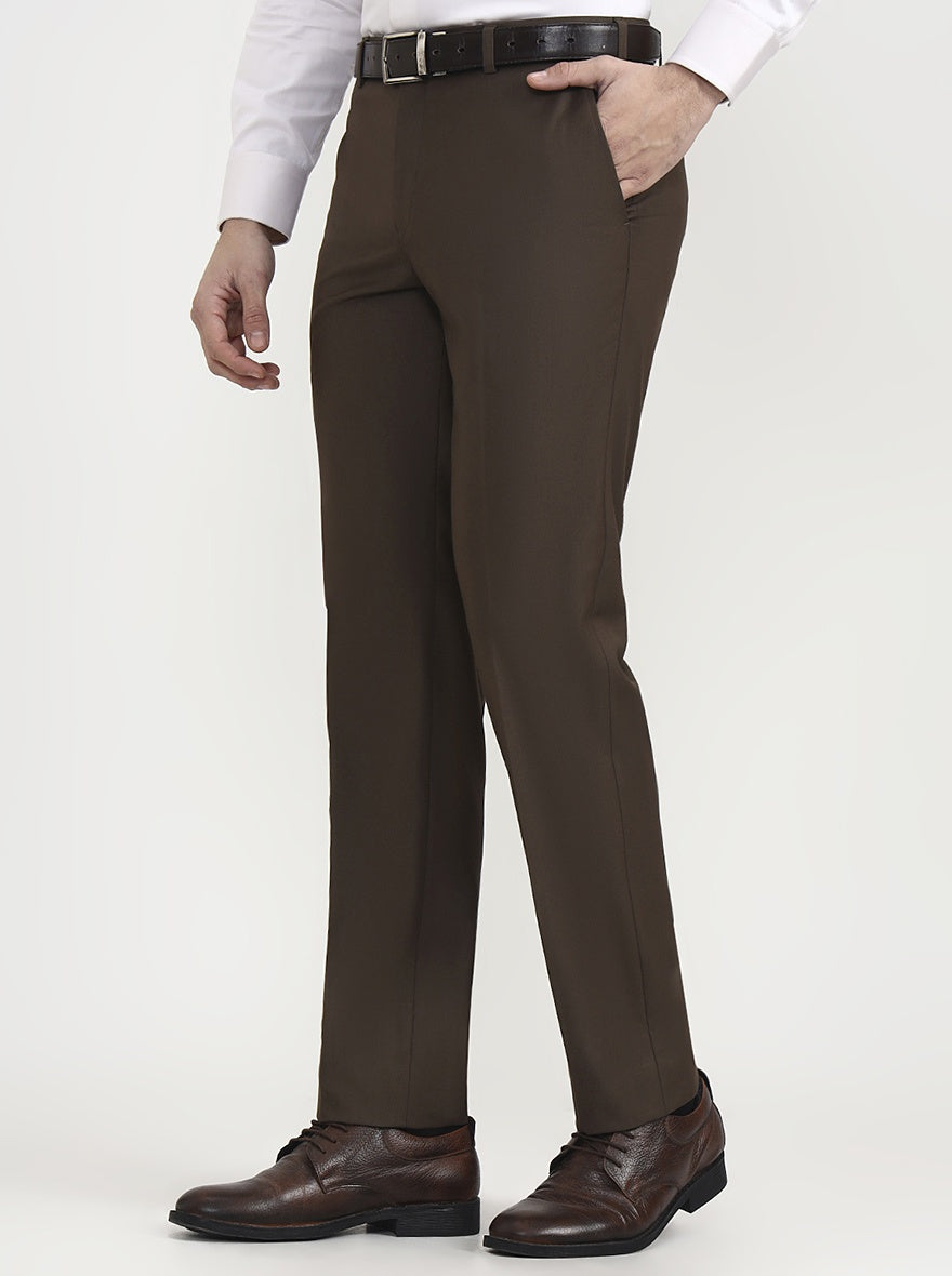 Brown Solid Regular Fit Formal Trouser | JadeBlue