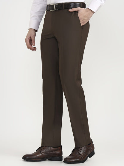 Brown Solid Regular Fit Formal Trouser | JadeBlue