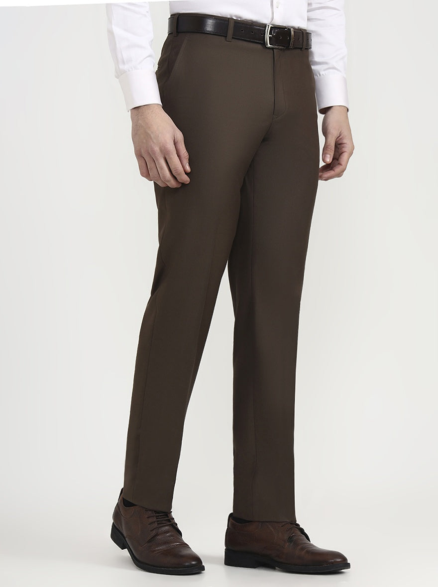 Brown Solid Regular Fit Formal Trouser | JadeBlue
