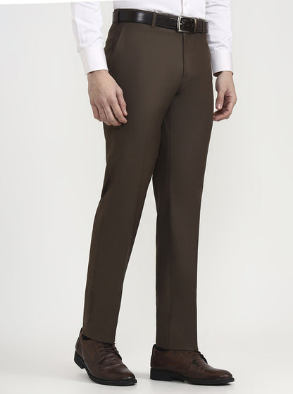Brown Solid Regular Fit Formal Trouser | JadeBlue
