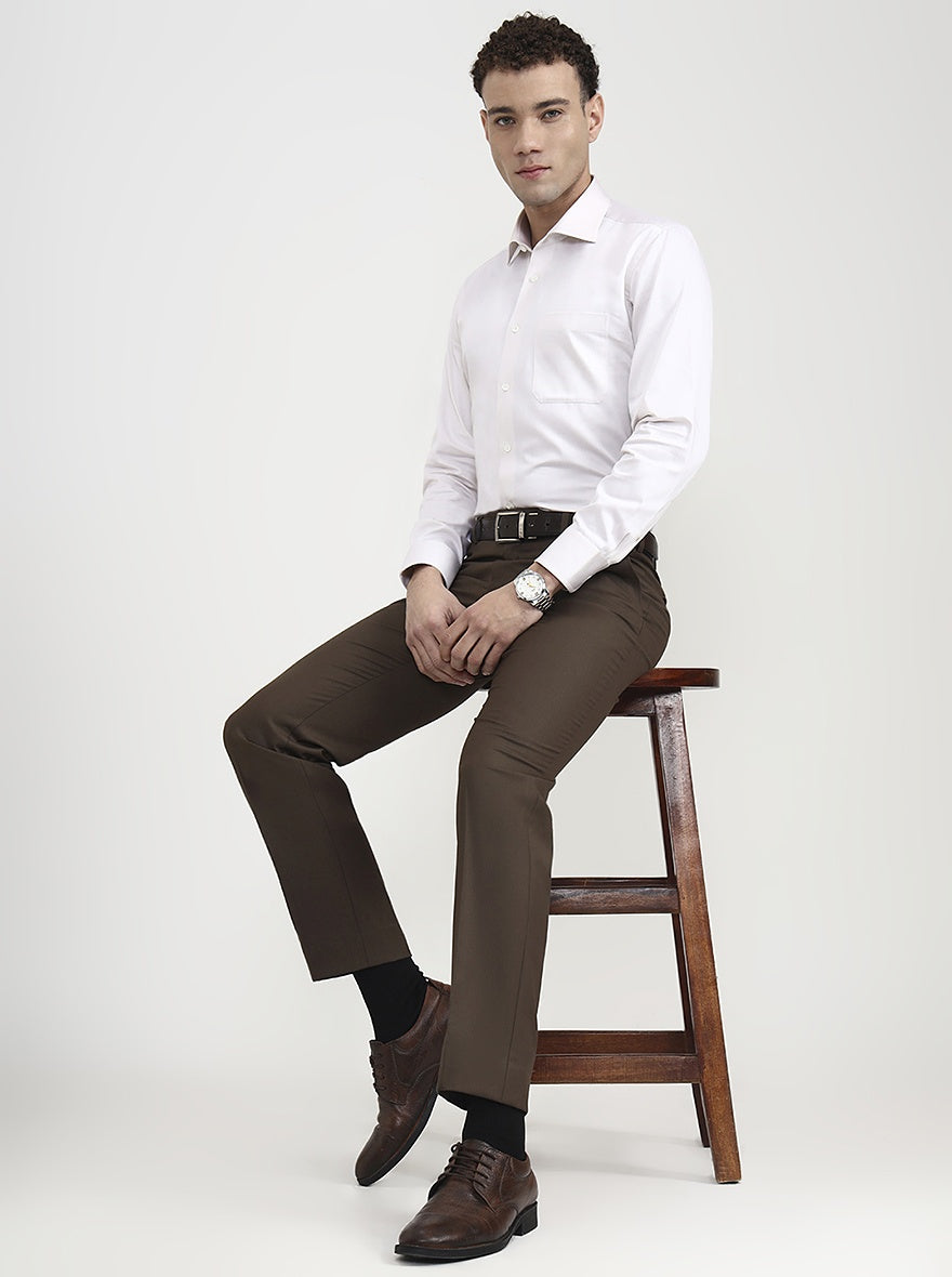 Brown Solid Regular Fit Formal Trouser | JadeBlue