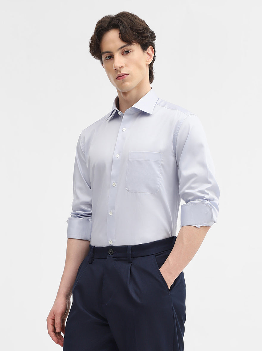 Sky Blue Solid Slim Fit Formal Shirt | JadeBlue Super Luxe
