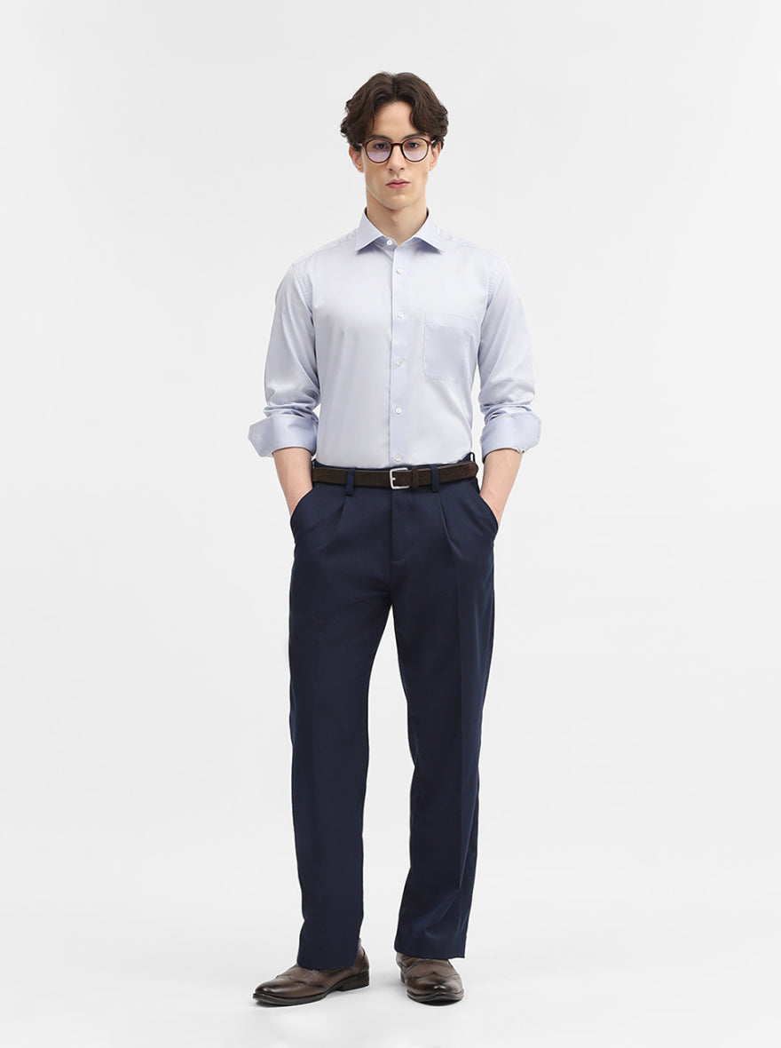 Sky Blue Solid Slim Fit Formal Shirt | JadeBlue Super Luxe