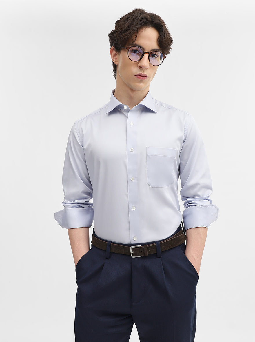 Sky Blue Solid Slim Fit Formal Shirt | JadeBlue Super Luxe