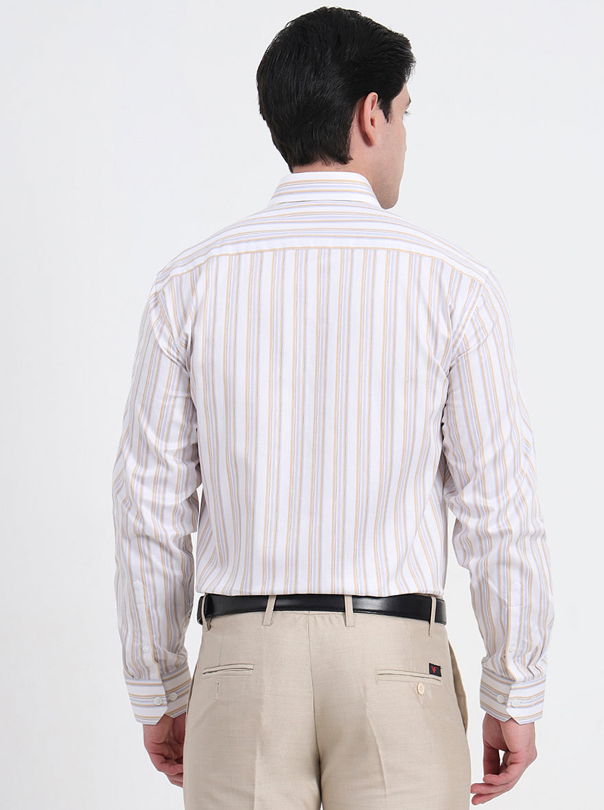 White & Fawn Striped Regular Fit Formal Shirt | JadeBlue