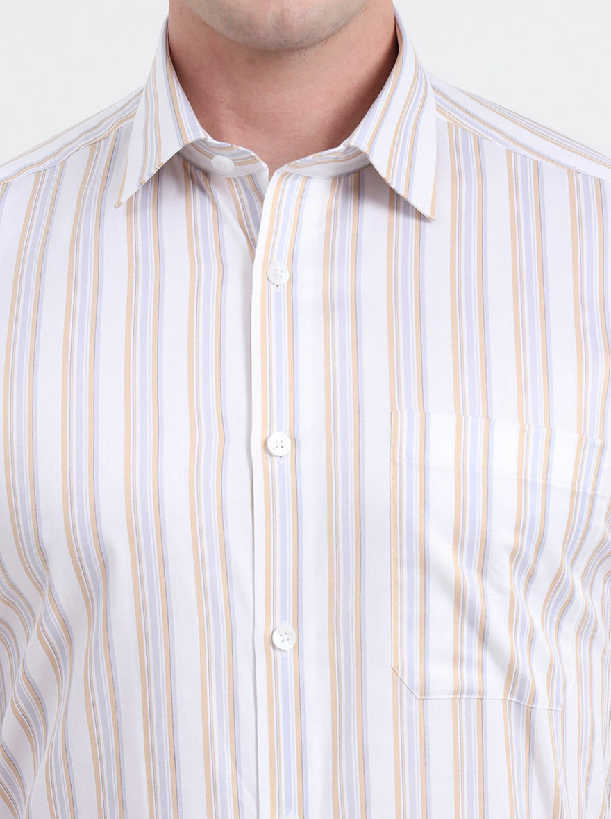 White & Fawn Striped Regular Fit Formal Shirt | JadeBlue